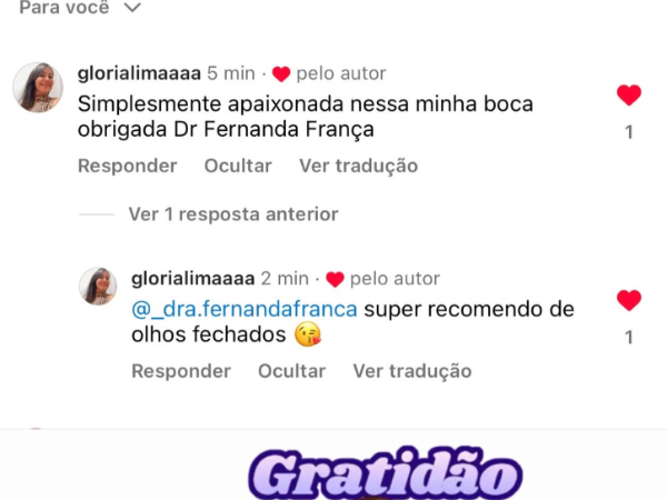 Feedback de paciente da Dra. Fernanda