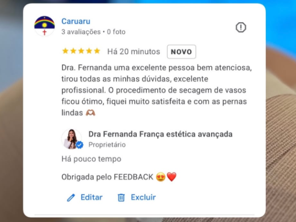 Feedback de paciente da Dra. Fernanda